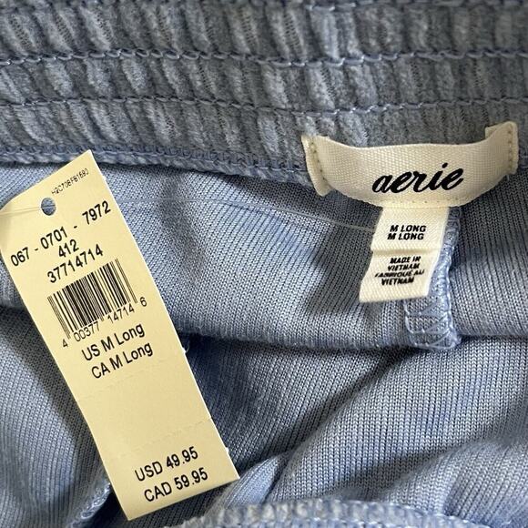 Aerie Groove On Velour High Waist Flare Pants Size M LONG Baby Blue 70s Retro - Picture 5 of 6